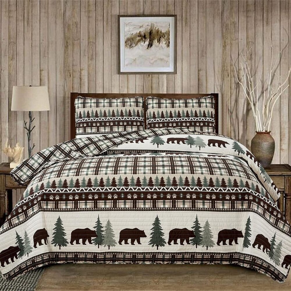 3 Piece Reversible Quilt Set - Rustic Lodge Style, Soft & Lightweight Full/Queen